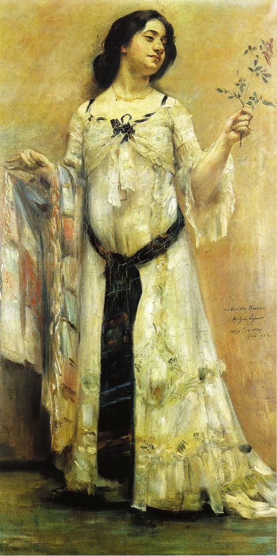 Lovis Corinth. Portrait of Charlotte Berend in a white dress
