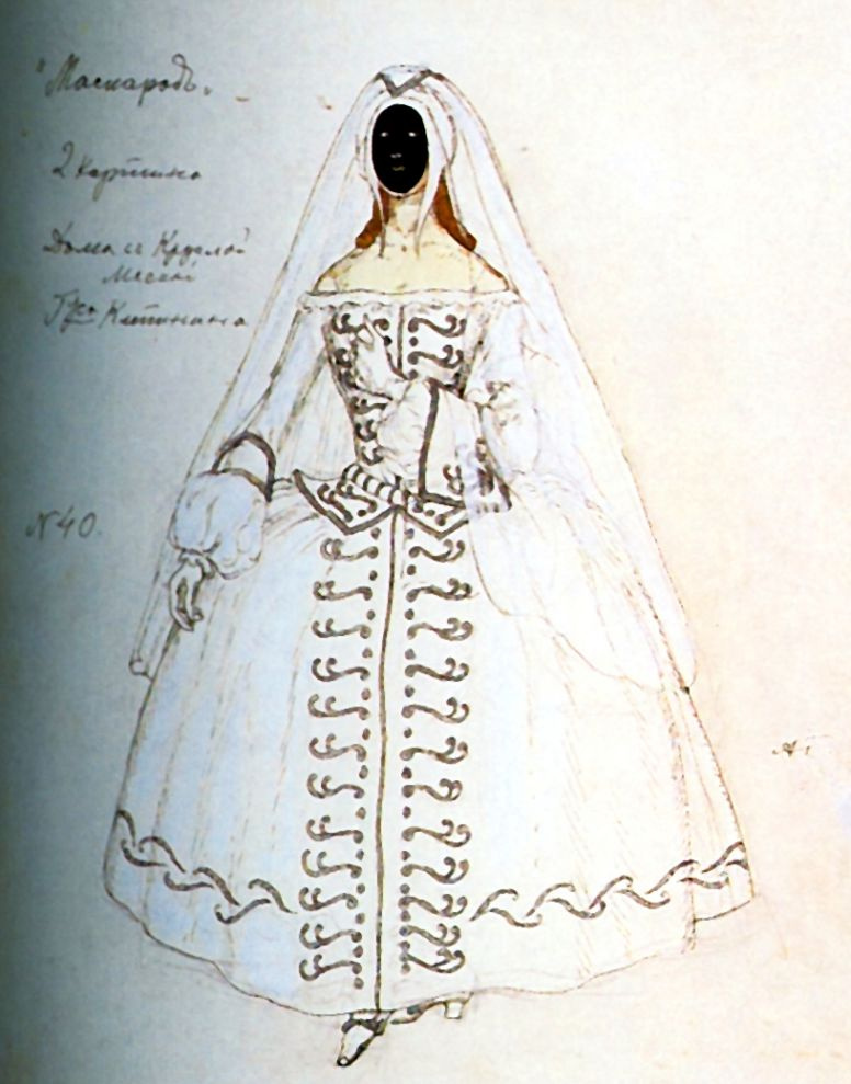 Alexander Yakovlevich Golovin. Lady with round mask. Costume design for the drama M. Y. Lermontov's "Masquerade"