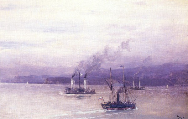 Ivan Aivazovsky. Armadillos (Popovka) "Novgorod" and "Vice-Admiral Popov" ("Kiev") off the coast of Crimea