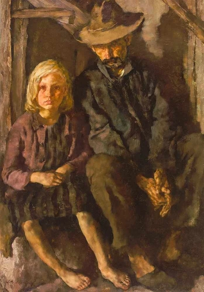 Lotta Laserstein. An elderly man and a girl on the stairs