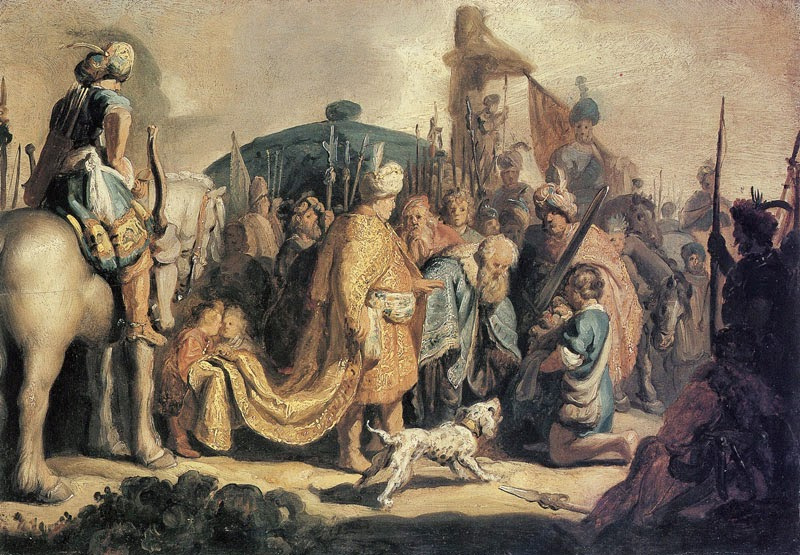 Рембрандт Харменс ван Рейн. Давид с головой Голиафа перед Саулом