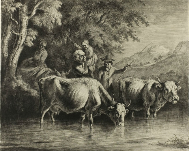 Жан-Жак де Буассье. Крупный рогатый скот и крестьяне переходят реку