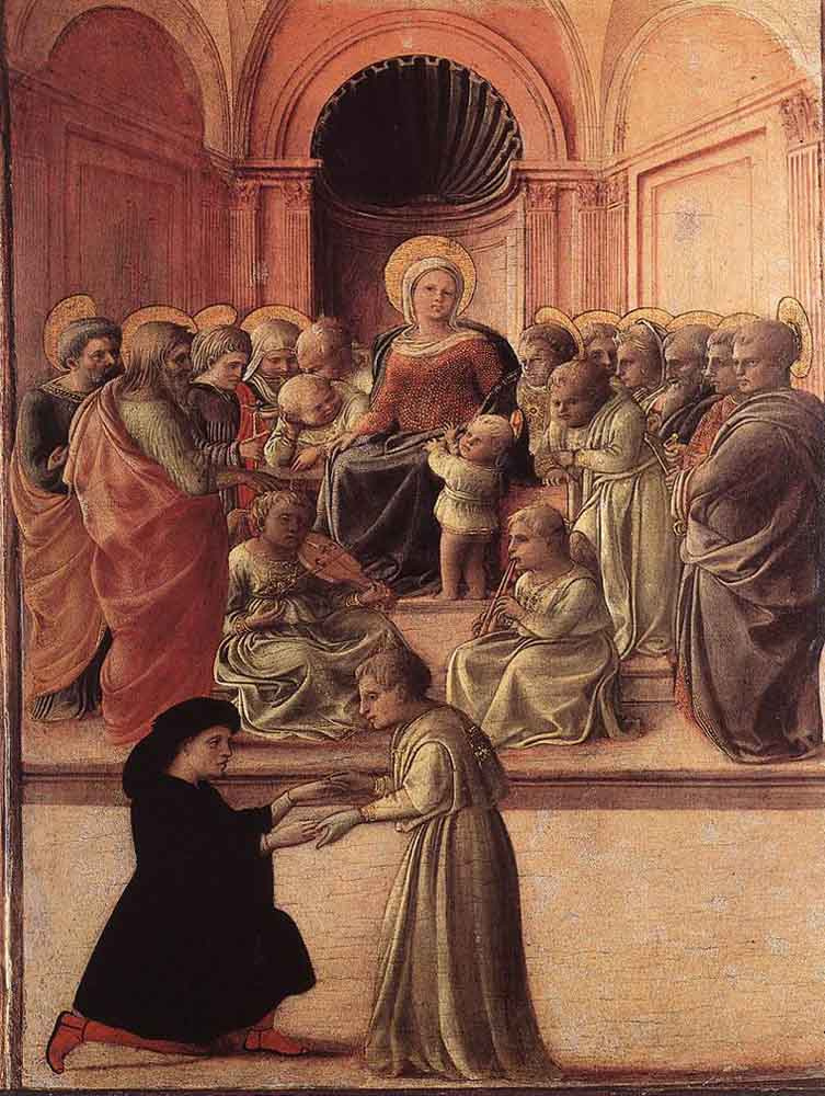 Fra Filippo Lippi. Madonna and child with angels, saints, and praying