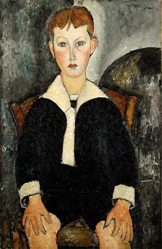 Amedeo Modigliani. 坐在水手服的男孩的画象