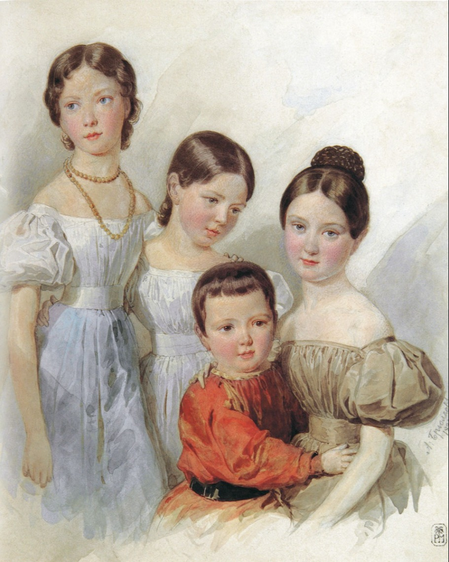 Alexander Pavlovich Bryullov. Portrait of F. F. Schubert's children Elisabeth, Sophia, Alexander and Fedor