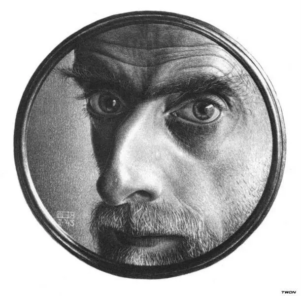 Maurits Cornelis Escher. Self portrait in the mirror