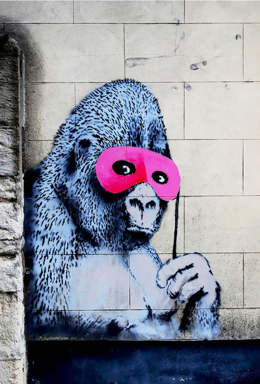 Banksy. Gorilla in a pink mask