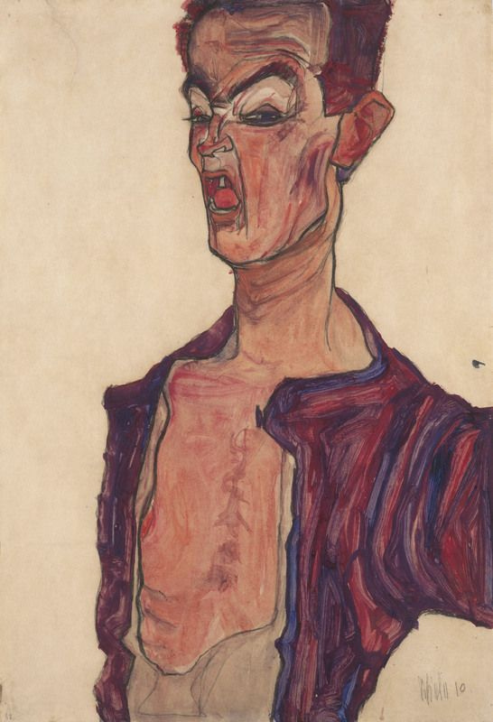 Egon Schiele. Self-portrait with grimace