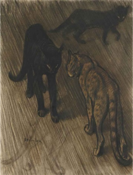 Theophile-Alexander Steinlen. Gentleman's conversation (Two cats and a cat)