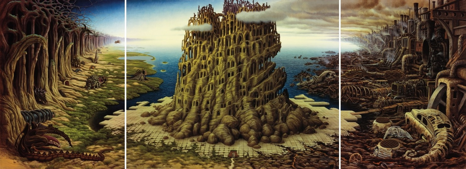 Jacek Yerka. Triptych. Tower of Babel