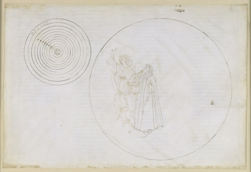 Sandro Botticelli. Beatrice shows Dante Rai. Illustration for the Divine Comedy
