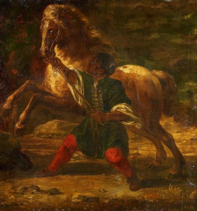 Eugène Delacroix, Moroccan Horseman Crossing a Ford (1850)
