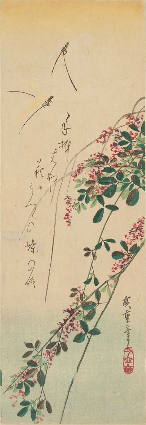 Utagawa Hiroshige. Moths on the blooming Bush clover