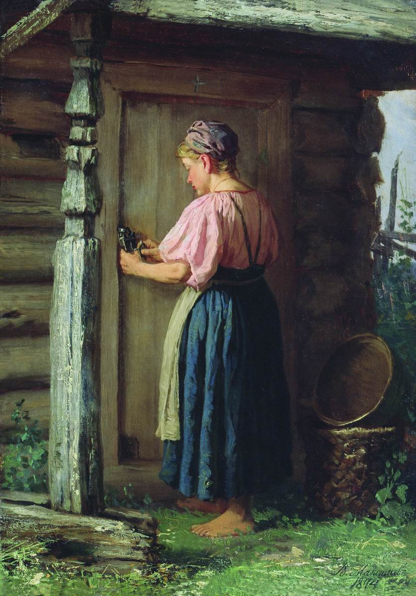 Vasily Maksimovich Maksimov. The girl at the barn. 1874