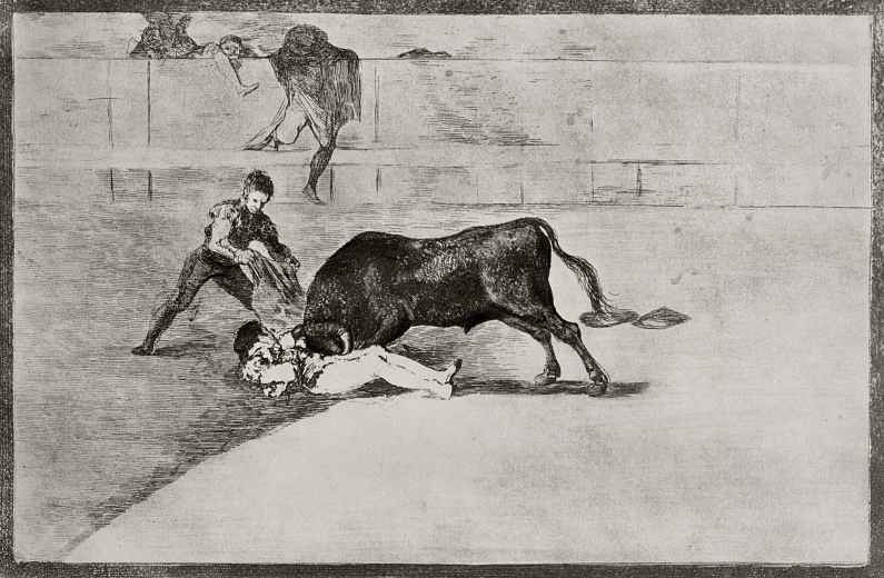 Francisco Goya. A series of "Tauromachia", page 33: the Tragic death of Pepe illo in the arena of Madrid