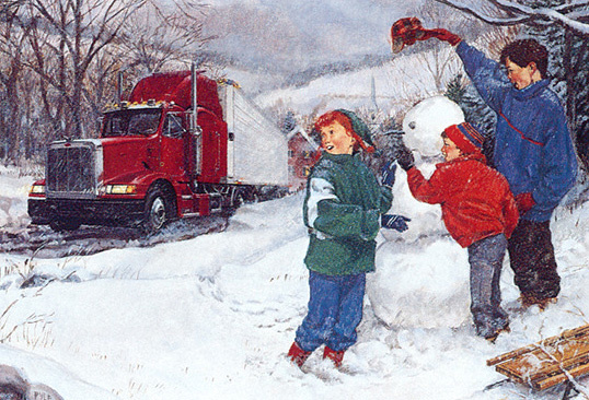 Charles Pyle. Children make a snowman