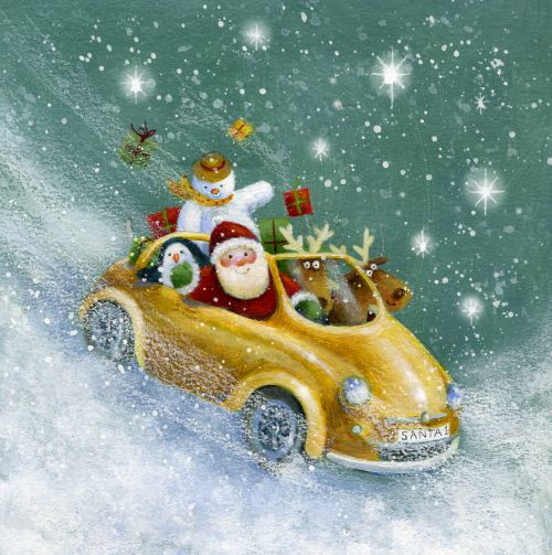 Jen Pashley. Santa with friends in the yellow car