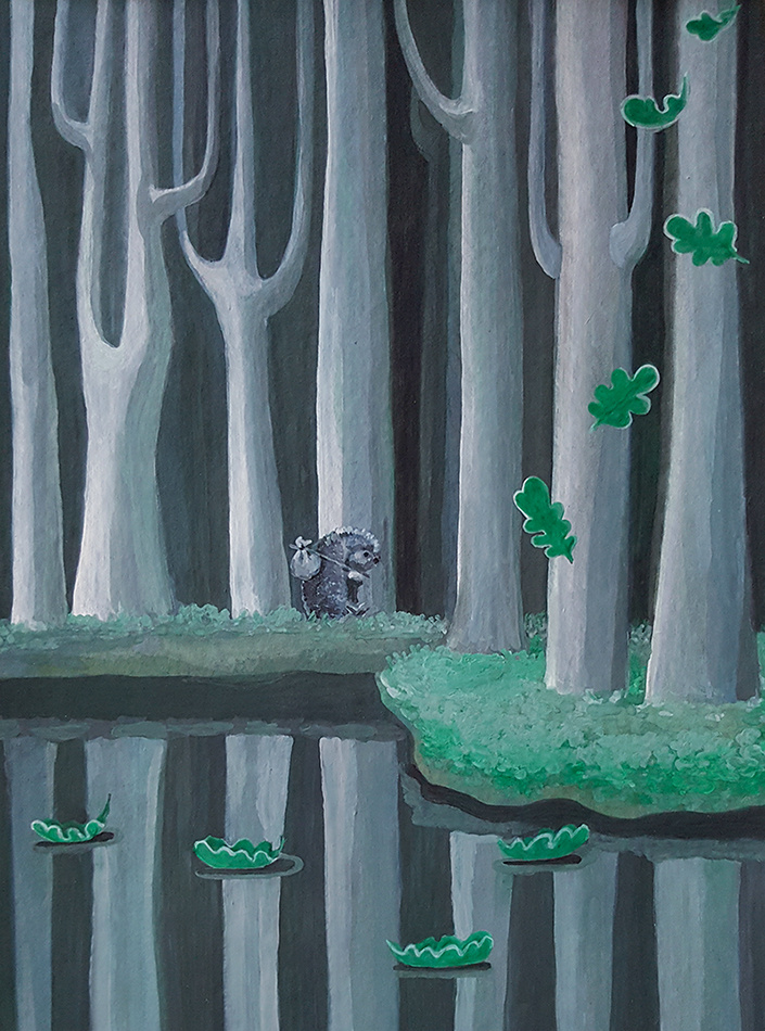 Elmira Iskhakova. "The journey of a hedgehog through the woods" / the Hedgehog traveling through the forest
