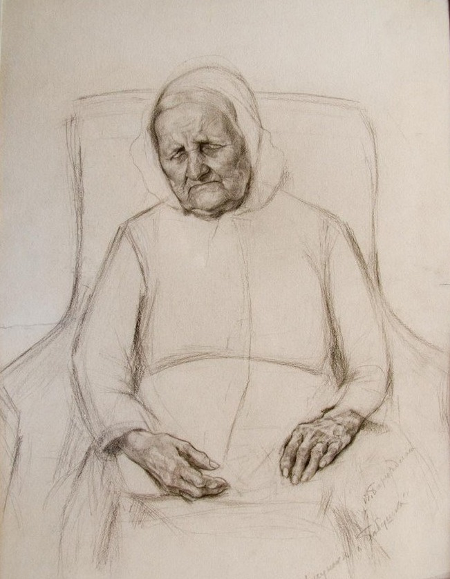 Varvara Matveyevna Baruzdina. Drawing for the picture "Grandmother"