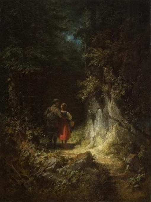 Karl Spitzweg. Lovers in the woods