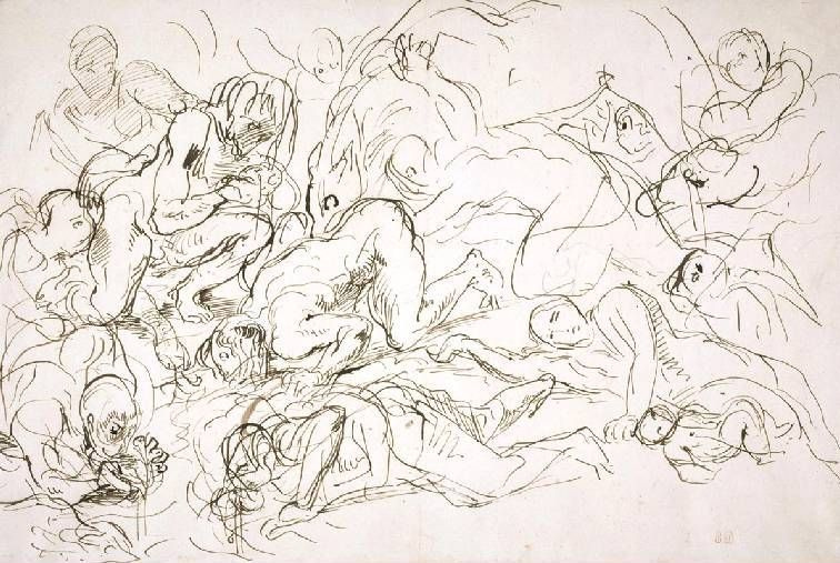 Eugene Delacroix. Sketch for the scene, "Moses exudes water from the rock"