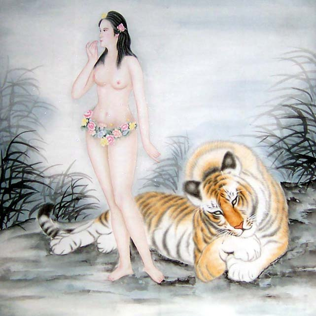 Nude girl with tiger by Shen May History, Analysis and Facts Arthive