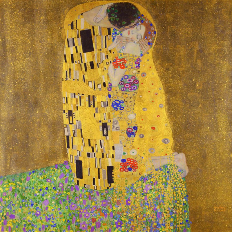 Kiss at starry night - pop art painting on large canvas, kissing couple,  inspired by Gustave Klimt  Golden kiss , Luis Vuitton Channel, wall art