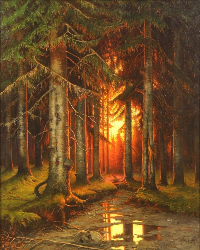 Юлий Юльевич Клевер зимний закат в еловом лесу