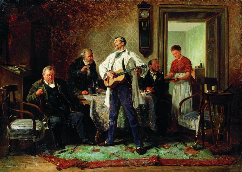 Владимир Егорович Маковский - Друзья-приятели, 1878, 79 × 57 см: Описание произв