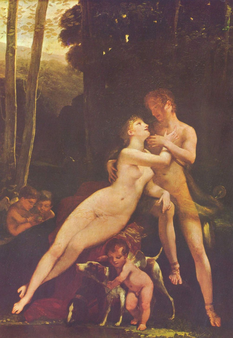 Венера и адонис картина Тициана