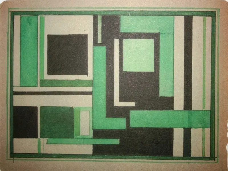 Nikolai Suetin. Suprematist composition with a black and green