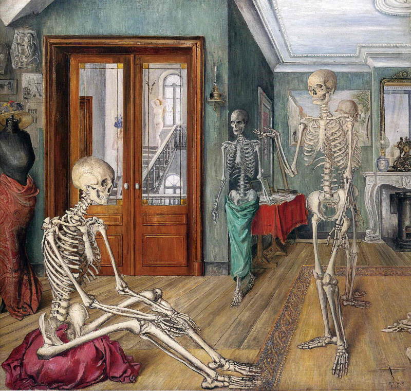 Skeletons in an office by Paul Delvaux Tote Bag for Sale by
