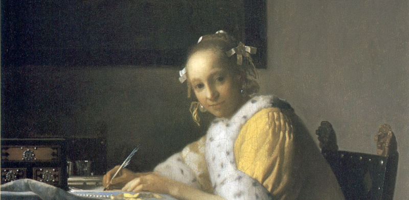 Jan Vermeer Lady Writing A Letter Fragment 1665 Descriptif De L   323574 