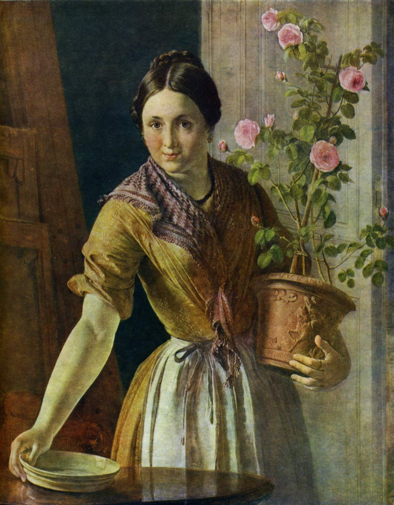Василий Тропинин девушка с горшком роз