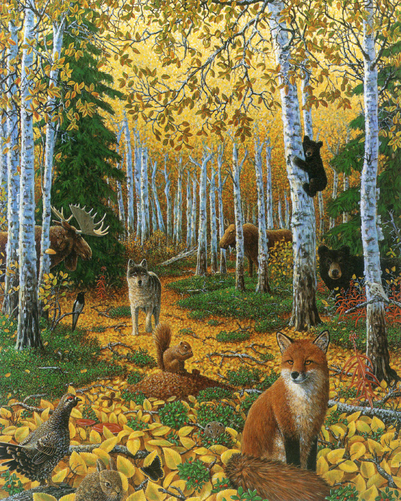 Осенний лес с животными