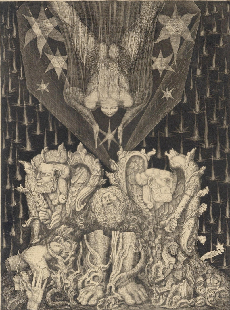 Нарушение картина. Эрнст Фукс (Ernst Fuchs).1930-2015.Австрия. Картины. Зеленый Херувим Эрнст Фукс. 