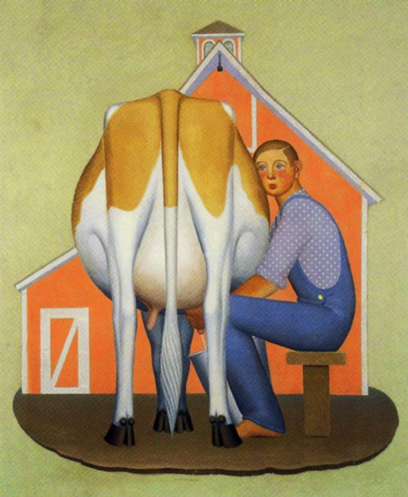 Грант Вуд - Мальчик доит корову, 1932, 161 × 181 см: Описание произведения Артхи