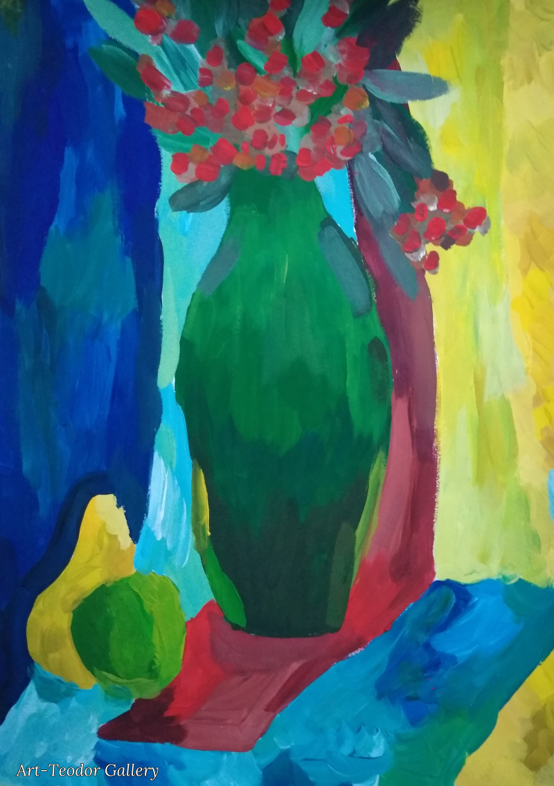 Art-Teodor Galería Naturaleza muerta, jarrón de flores, 2020, 30×42 cm: Descripción  de la obra