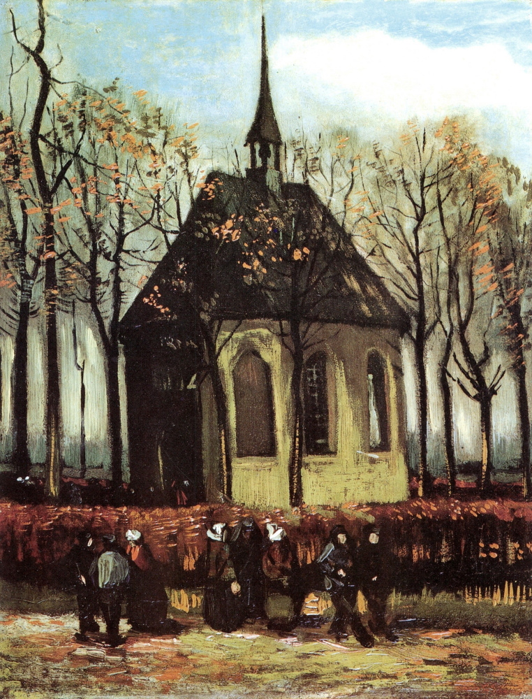 Винсент Ван Гог, «Паства выходит из церкви в Ньюнене» (1884) Винсент Ван Гог, «Паства выходит из церкви в Ньюнене» (1884)