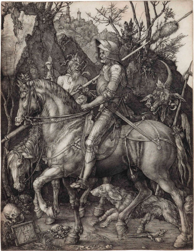 Альбрехт Дюрер. «Рыцарь, смерть и дьявол», 1513 г. Гравюра. Была продана на аукционе Графики Старых Альбрехт Дюрер. «Рыцарь, смерть и дьявол», 1513 г. Гравюра. Была продана на аукционе Графики Старых