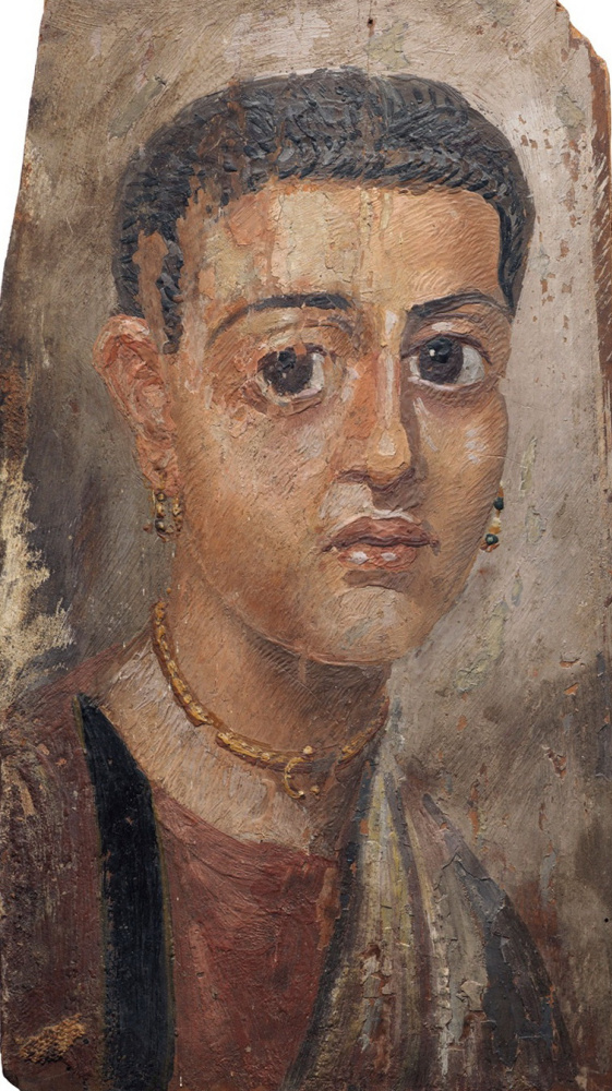 Portrait of a woman. Fayum mummy portrait. 2nd cent. AD. Encaustic on panel. Private collection. Pho Portrait of a woman. Fayum mummy portrait. 2nd cent. AD. Encaustic on panel. Private collection. Pho