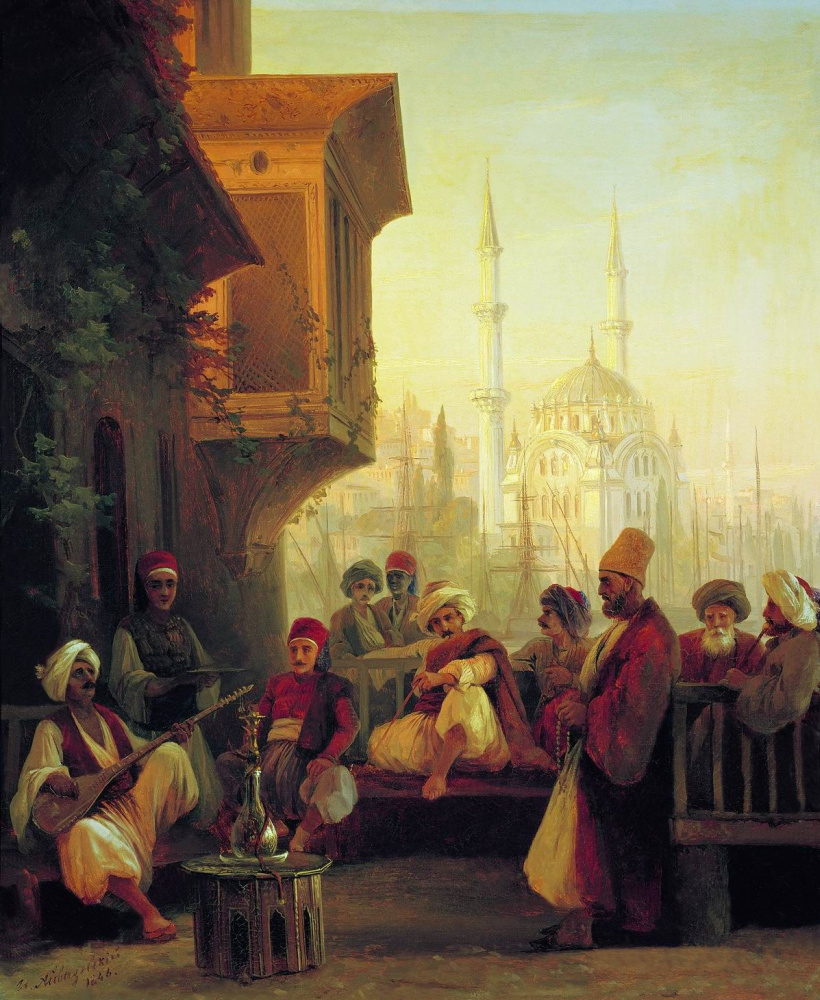 Ivan Aivazovsky. The Eastern scene. Coffee house by the Ortakoy mosque in Constantinople