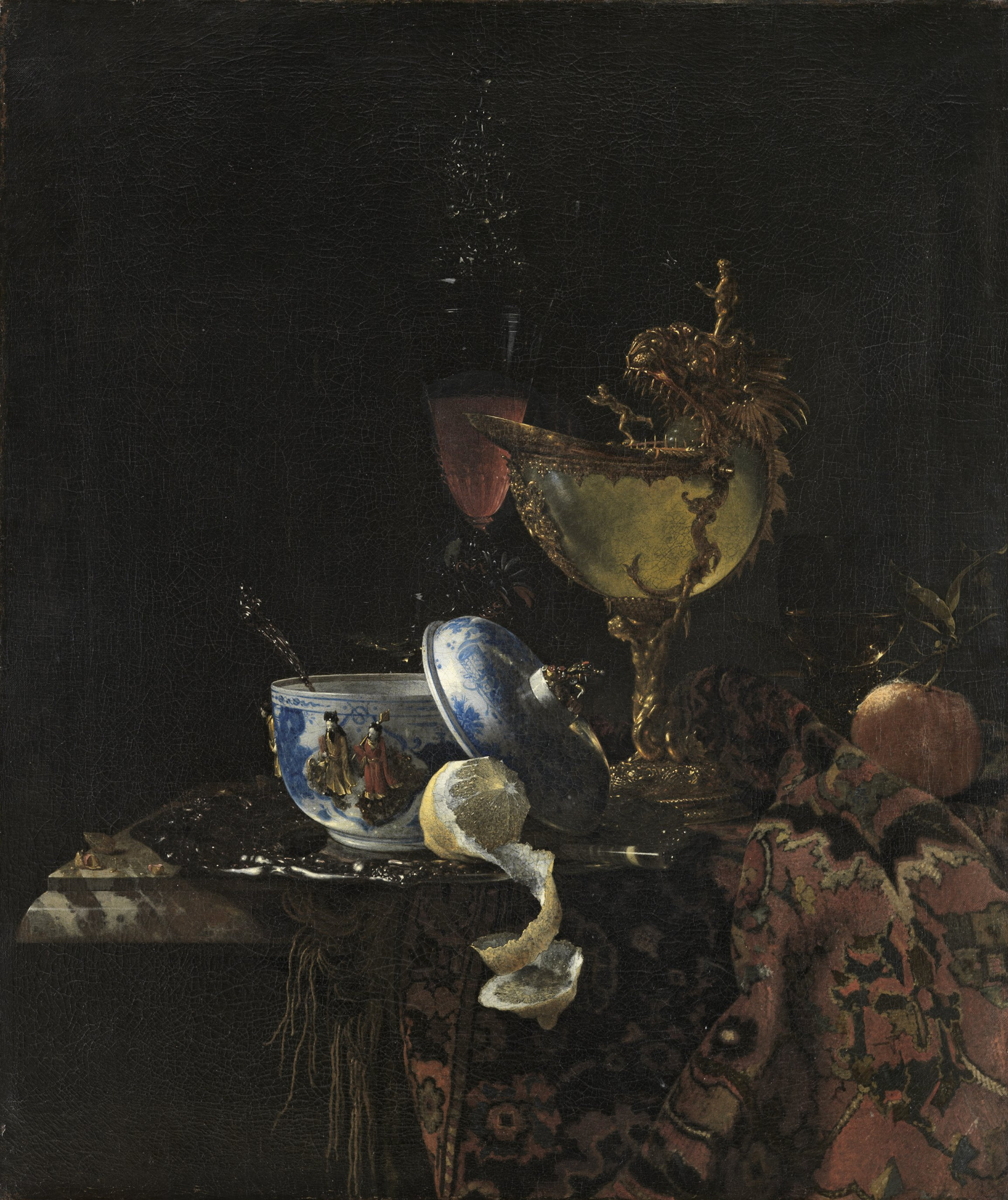Купить цифровую версию картины: Виллем Кальф - Натюрморт с китайской чашей,  чашей из наутилуса и другими предметами, Мадрид | Артхив