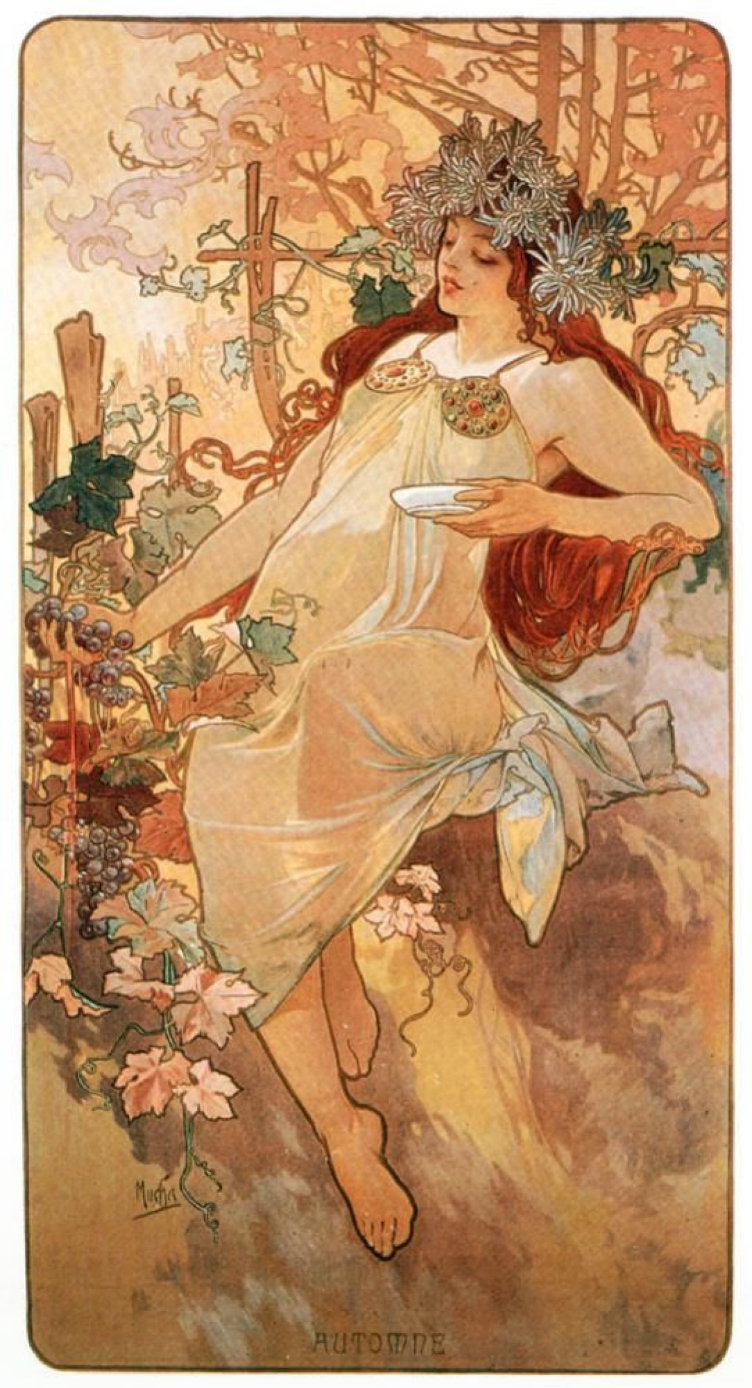 Alfons Mucha 秋季来自“四季”系列, 1896, 51×100 厘米：作品描述| Arthive