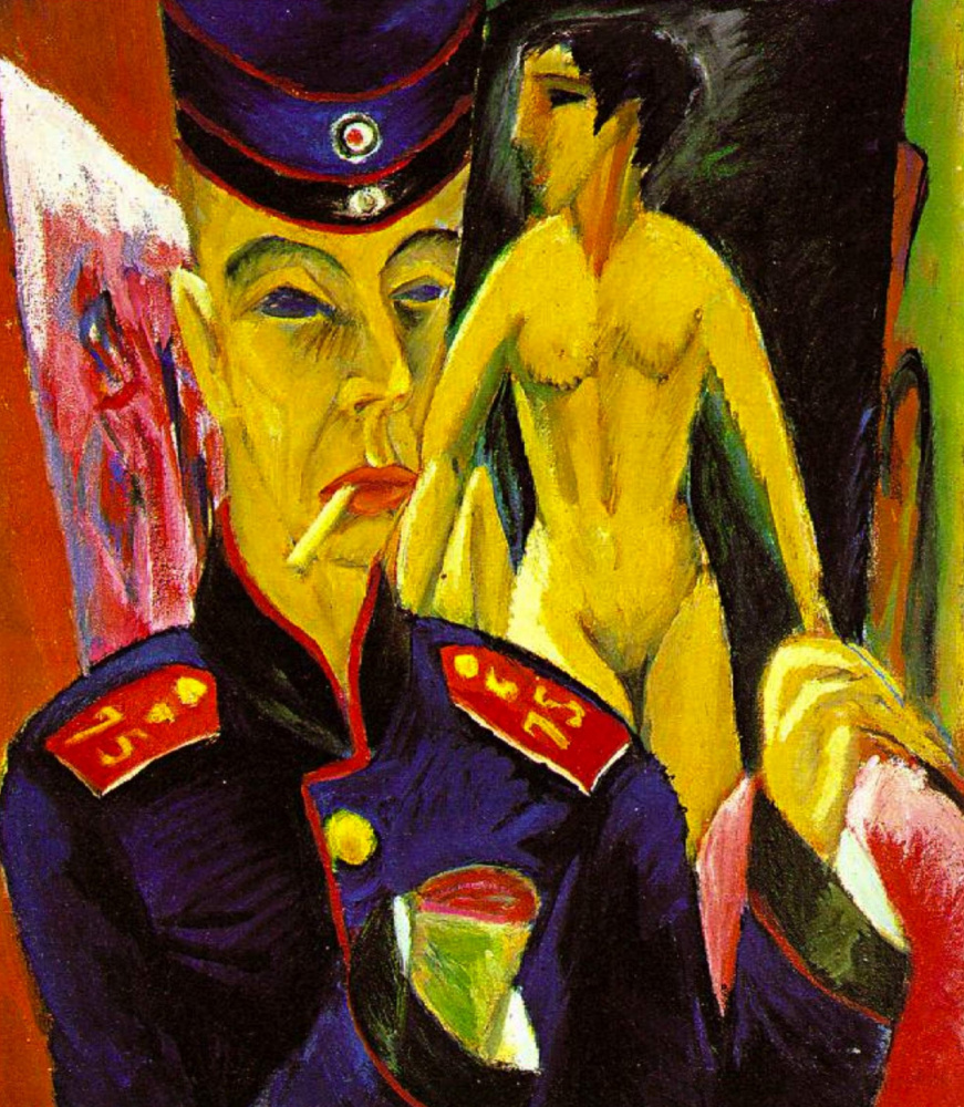 Ernst Ludwig Kirchner. Self-portrait in soldier's uniform