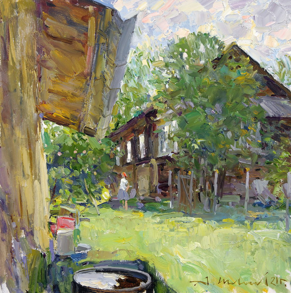 Alexander Shevelyov. Summer in the countryside.D.V.P., oil 31.3 x 31.3 cm.2021