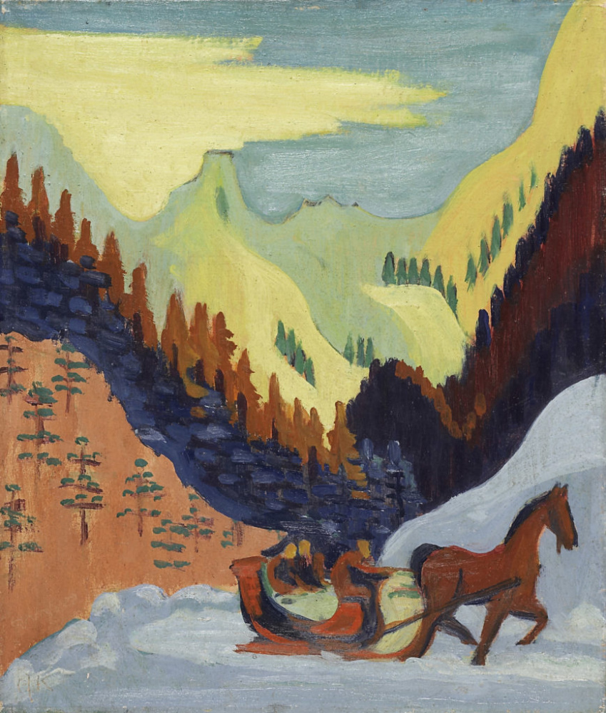Ernst Ludwig Kirchner. The sleigh ride in the snow