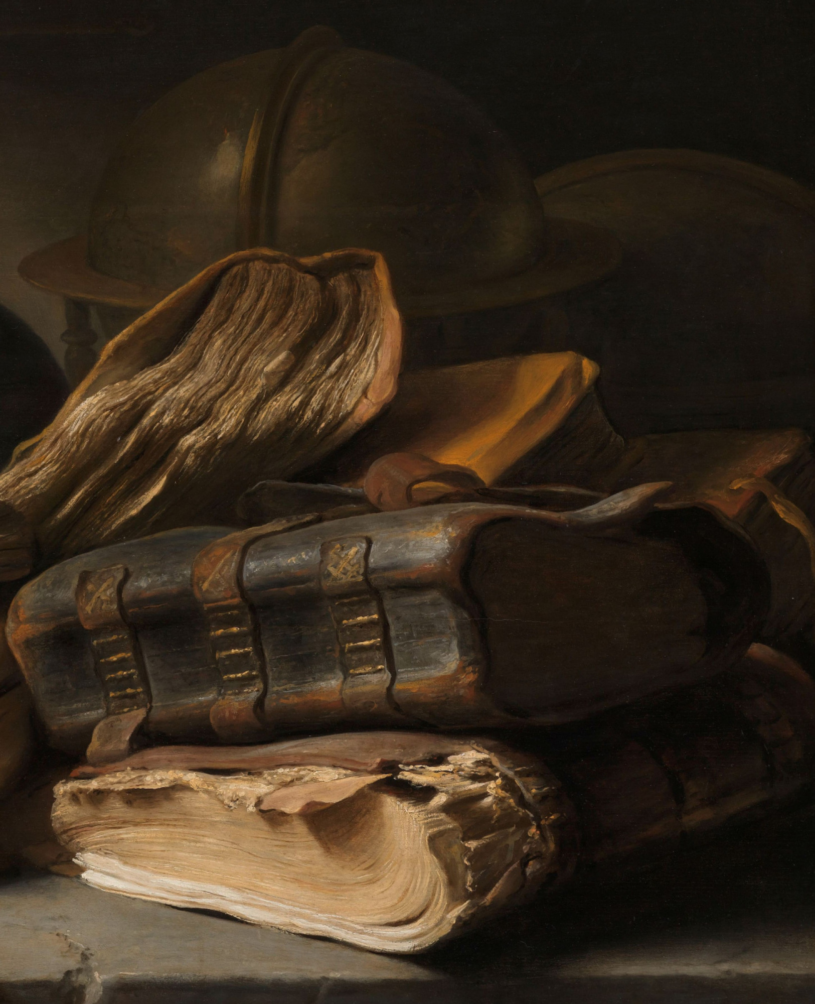 Buy digital version: Still life with books. Fragment. Books and globe by  Jan Lievens, Amsterdam