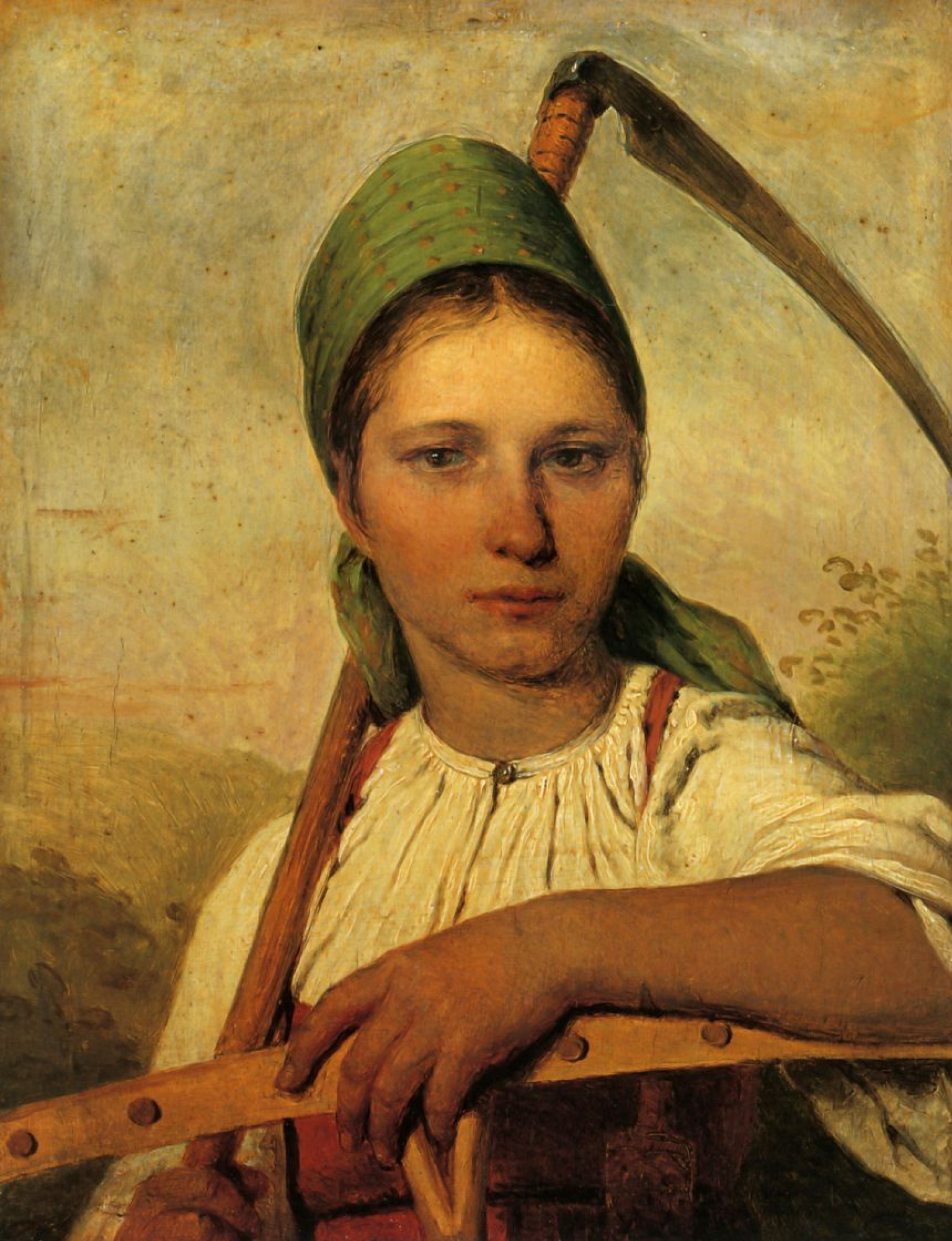 Peasant woman with scythe and rake 22 17 cm by Alexey Gavrilovich