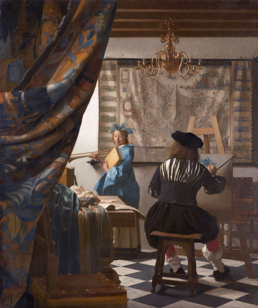 Jan Vermeer. Allegory of Painting or Painter in His Studio, the artist's workshop
